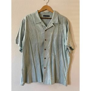 Grant Thomas Size XL Mens Silk Short Sleeve Button Hawaiian Shirt Palm Tree Blue